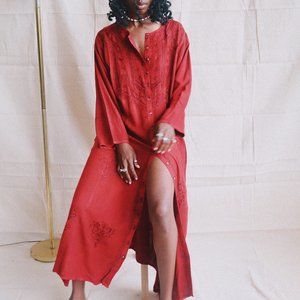 Maxi Dress Boho Long Sleeve  Bohemian Kaftan Oversized Flowy Fall Winter Brown